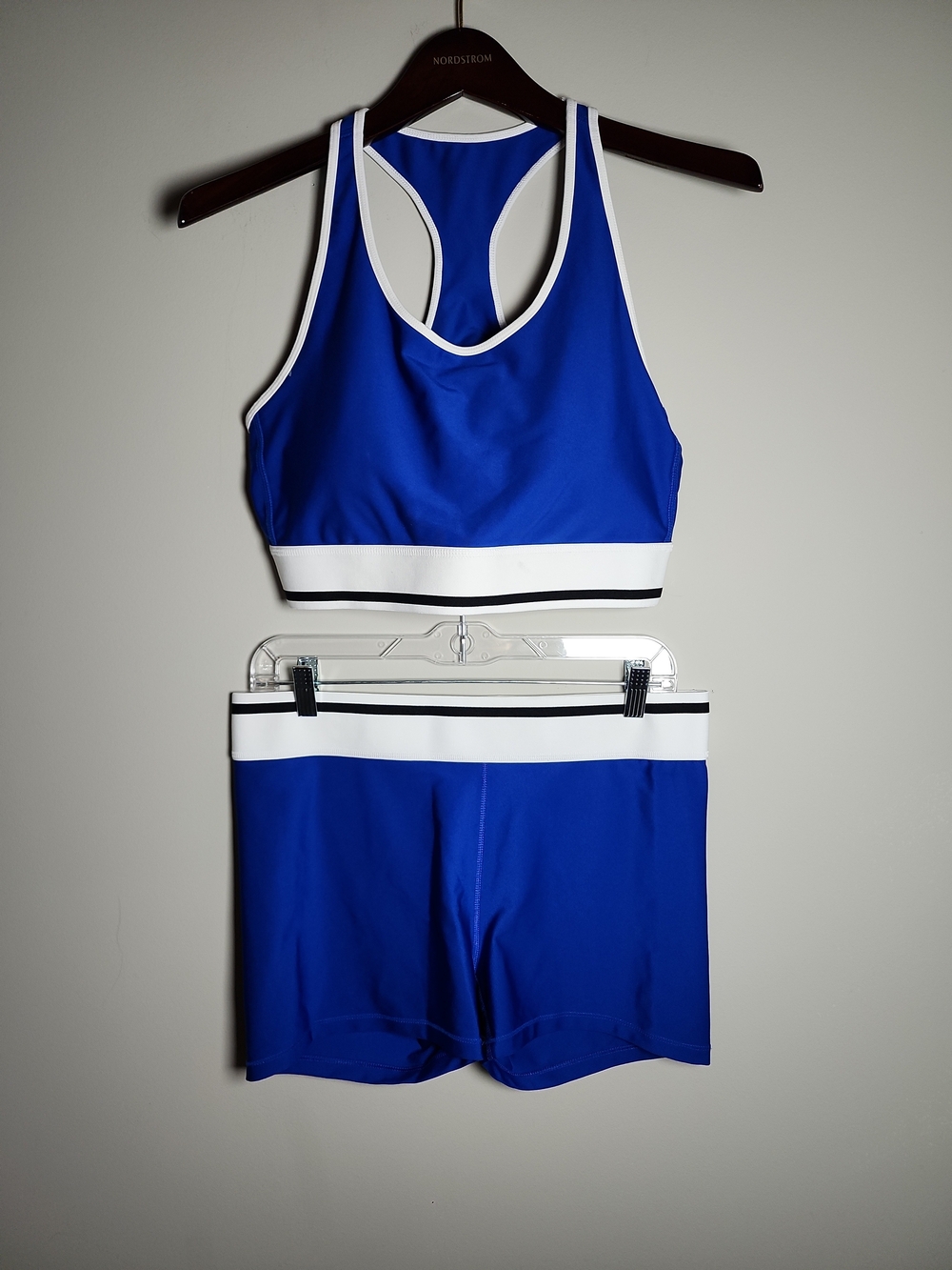 DSG Blue & White Racerback Sports Bra and Shorts Set NWOT XL
